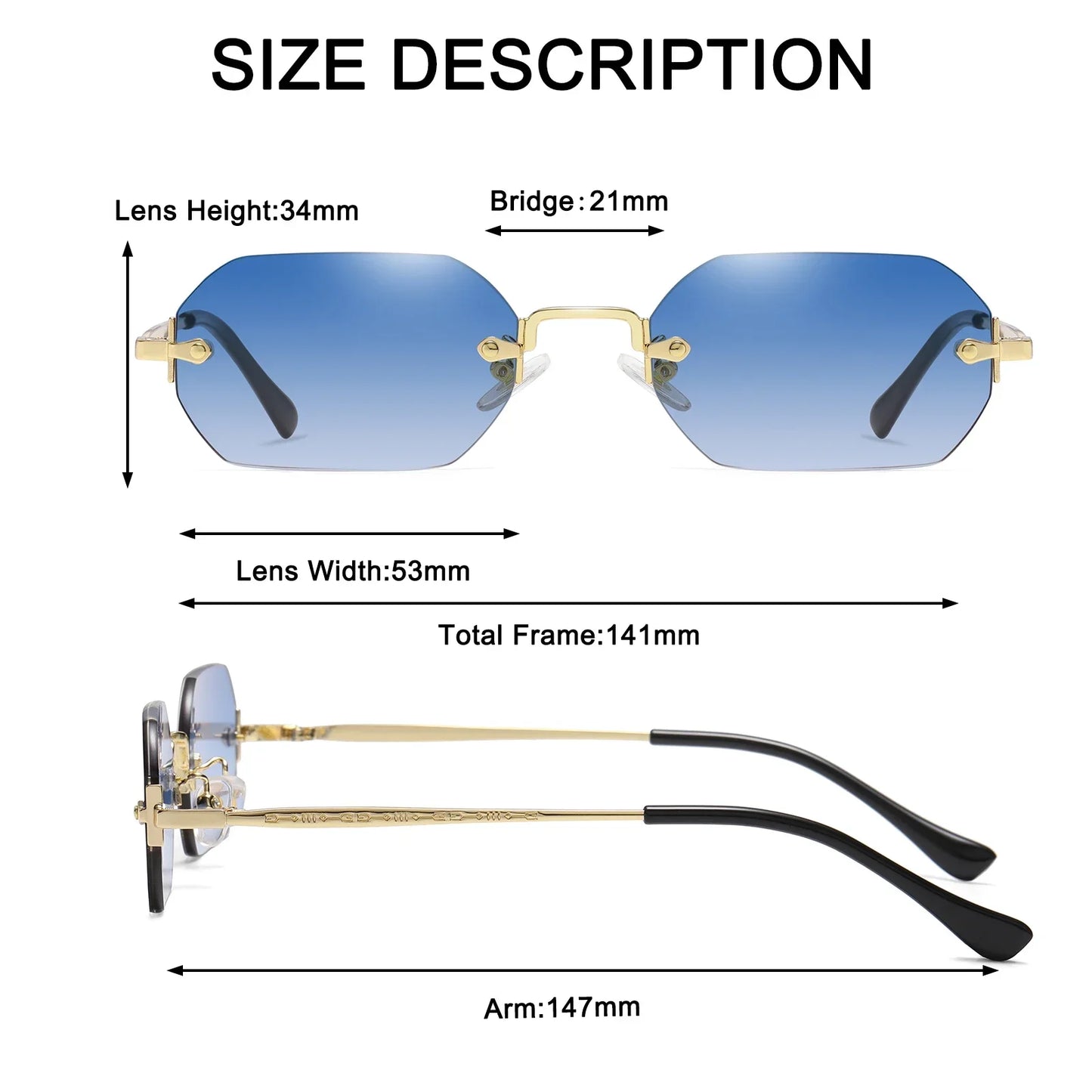 Luxury Vintage Sunglasses Unisex Rimless Design