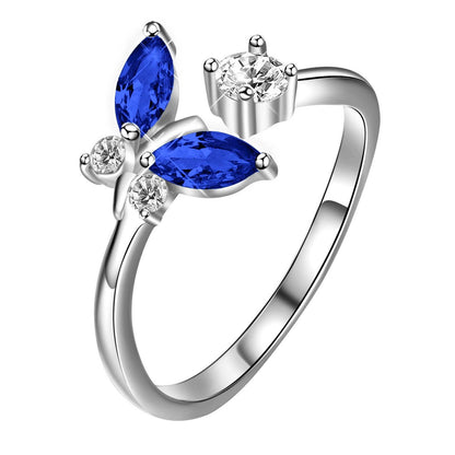 Blue Sapphire Crystal Butterfly Ring - 925 Sterling Silver