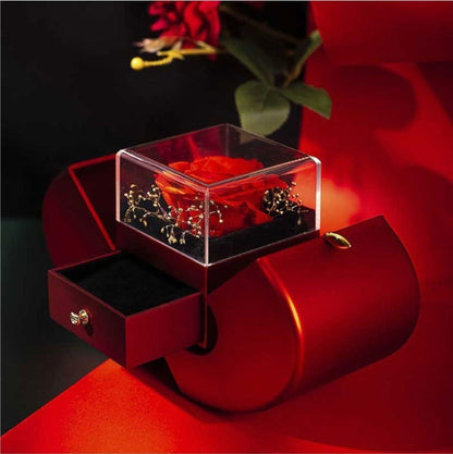 Red Jewellery Box with Necklace and Artificial Rose - Perfect Gift for Her