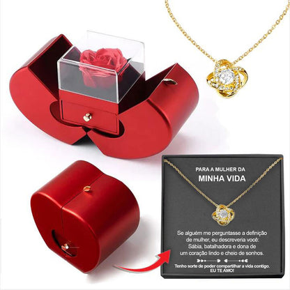 Red Jewellery Box with Necklace and Artificial Rose - Perfect Gift for Her