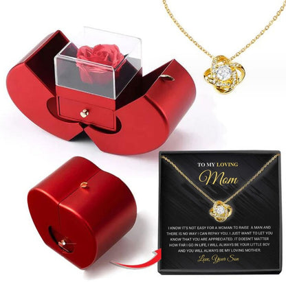 Red Jewellery Box with Necklace and Artificial Rose - Perfect Gift for Her