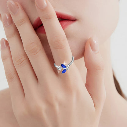 Blue Sapphire Crystal Butterfly Ring - 925 Sterling Silver
