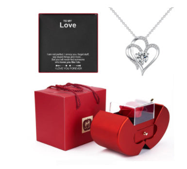 Red Jewellery Box with Necklace and Artificial Rose - Perfect Gift for Her
