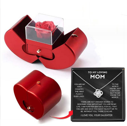 Red Jewellery Box with Necklace and Artificial Rose - Perfect Gift for Her