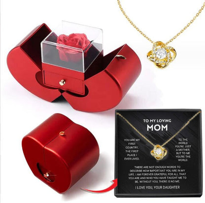 Red Jewellery Box with Necklace and Artificial Rose - Perfect Gift for Her