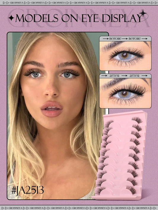 Magnetic Half Lashes- Natural Look, Clear Band, Soft Faux Mink Eyelash Extensions