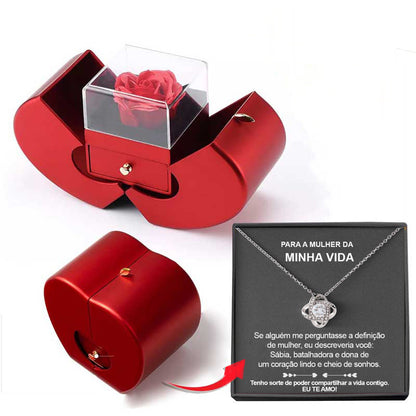 Red Jewellery Box with Necklace and Artificial Rose - Perfect Gift for Her