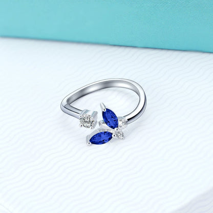 Blue Sapphire Crystal Butterfly Ring - 925 Sterling Silver