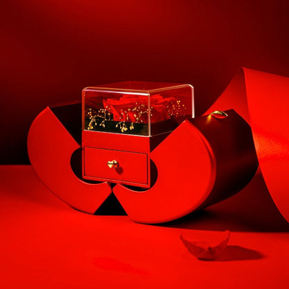Red Jewellery Box with Necklace and Artificial Rose - Perfect Gift for Her