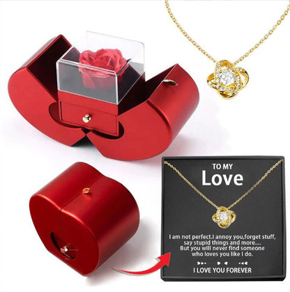 Red Jewellery Box with Necklace and Artificial Rose - Perfect Gift for Her