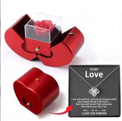 Red Jewellery Box with Necklace and Artificial Rose - Perfect Gift for Her