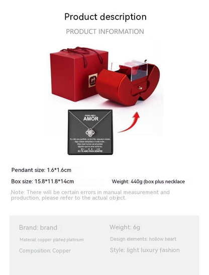 Red Jewellery Box with Necklace and Artificial Rose - Perfect Gift for Her